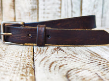 Distressed Narrow Leather Belt - Dark Brown Men and Womens Silver Buckle - Statement Piece for Jeans - Rough Finish