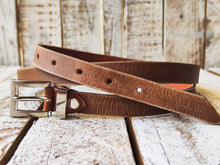 Handmade Brown Narrow Leather Belt with Silver Buckle - Stylish Accessory for Men or Women