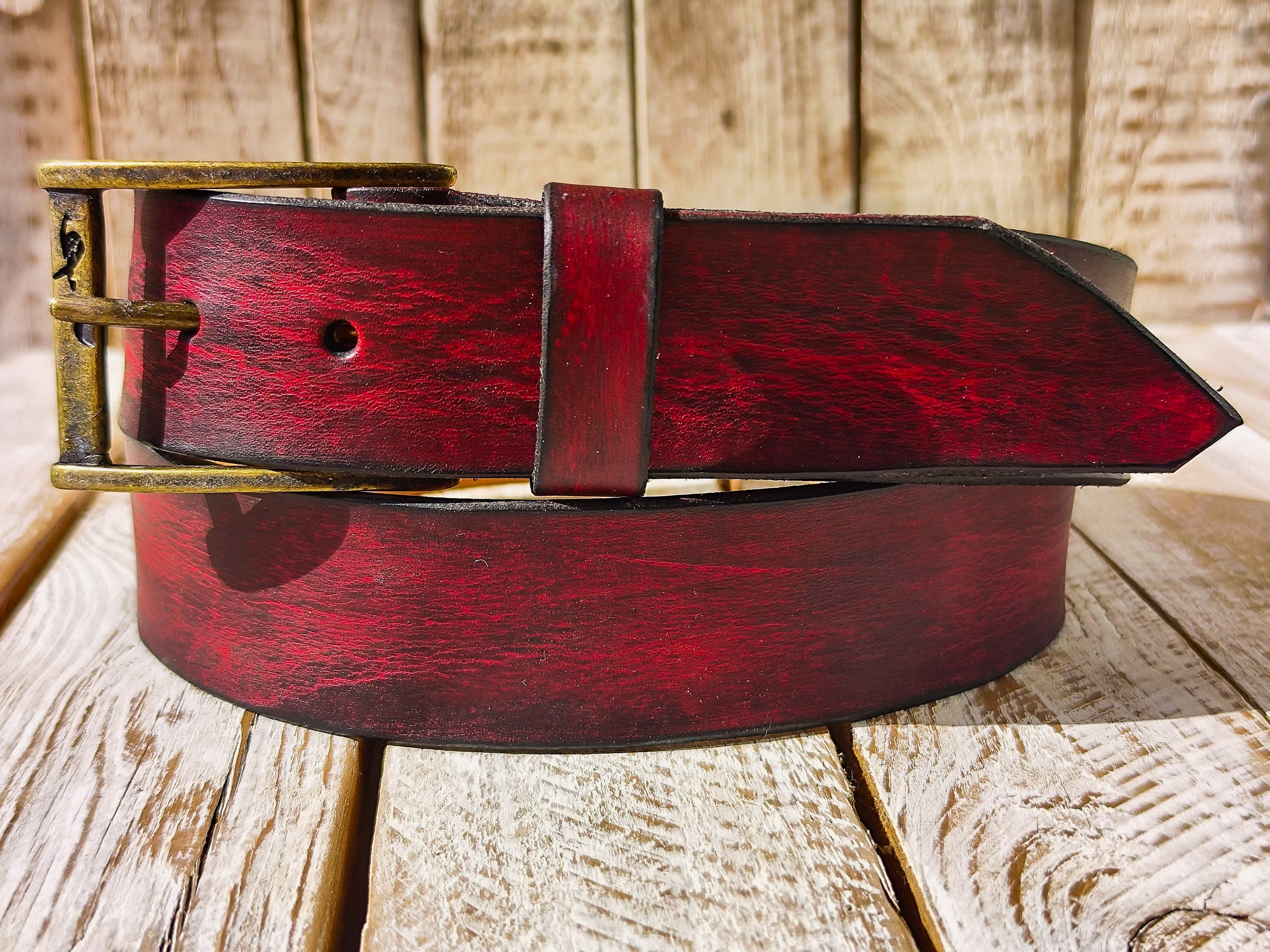 Vintage Distressed Red Leather Belt Accessory by Ishaor
