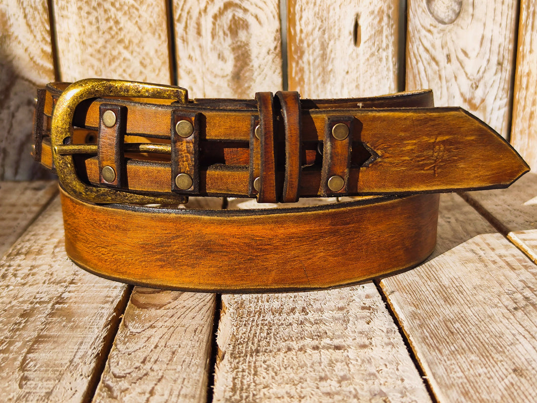 Handmade Brown Leather Belt - Unique Square Cut Design by Ishaor, 3.6 cm