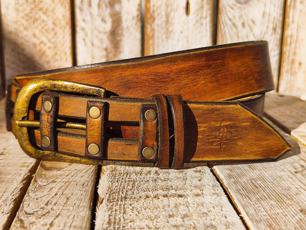 Handmade Brown Leather Belt - Unique Square Cut Design by Ishaor, 3.6 cm