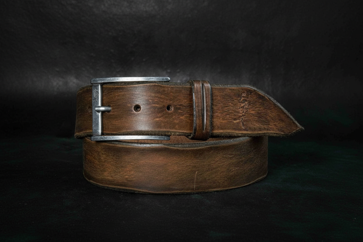Vintage Western Style Leather Belt for Men - Artisan Design Brown Buckle Fashion Accessory and Apparel