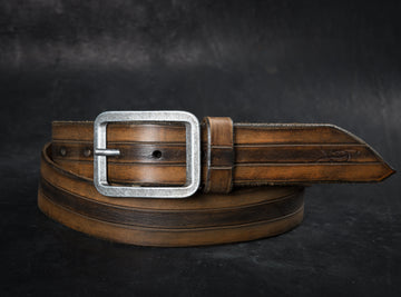 Handmade Leather Belt - Brown Shades - 3 Stripes Design - 37 cm Width - Durable Unique