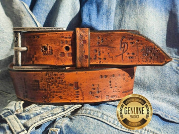 Genuine Brown Leather Belt with Computer Circuit Design