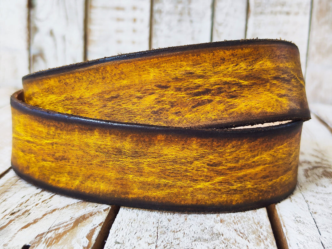 Handmade Distressed Leather Belt with Bronze Buckle - Perfect for Jeans YellowBrown 42 cm