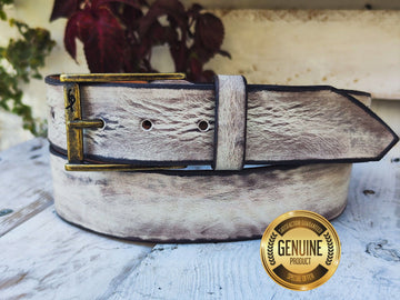 Handmade white creamy Leather Belt with Beautiful Brown Wash - Unique and Stylish Accessory