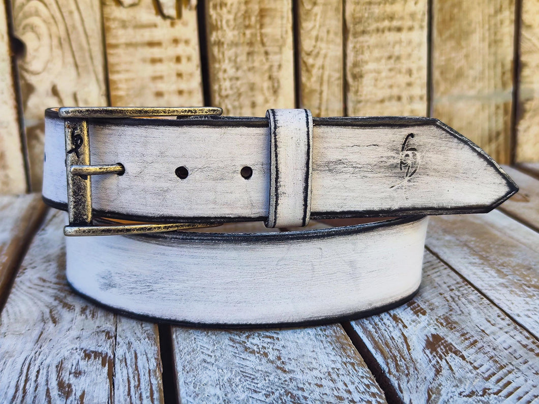 Vintage White Leather Belt - Custom Mens Accessories for Christmas - Stylish Durable - Perfect Belt Gift for Him