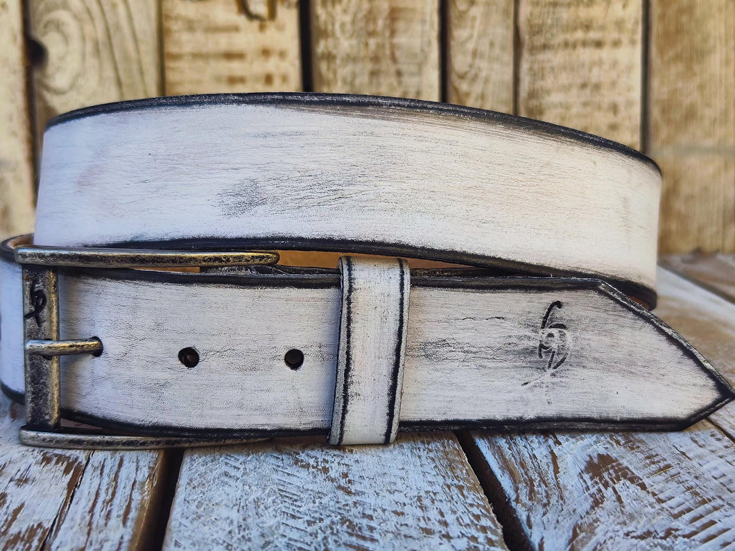 Vintage White Leather Belt - Custom Mens Accessories for Christmas - Stylish Durable - Perfect Belt Gift for Him