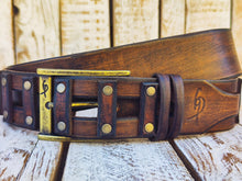 Western Brown Leather Belt, Unique cut Design by Ishaor, 4.2cm wide, handcrafted Wild west Statement Belt, Geometric Rodeo Cowboy style