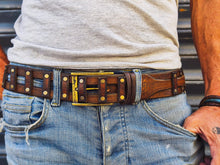 Western Brown Leather Belt, Unique cut Design by Ishaor, 4.2cm wide, handcrafted Wild west Statement Belt, Geometric Rodeo Cowboy style