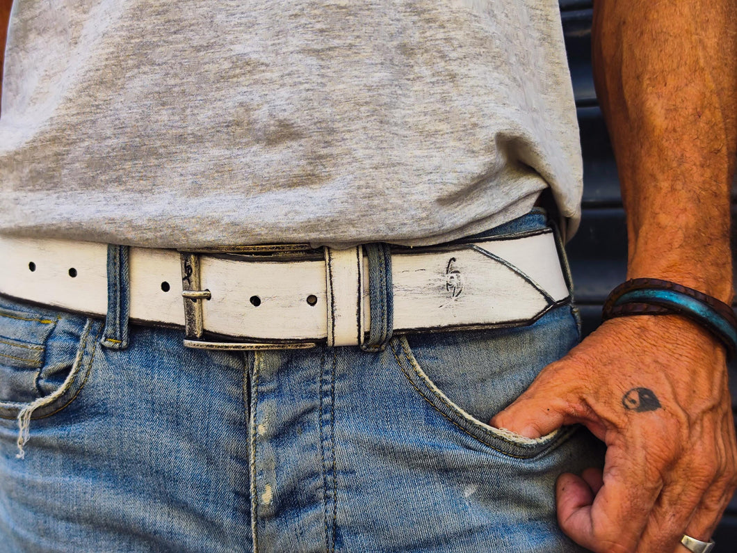 Vintage White Leather Belt - Custom Mens Accessories for Christmas - Stylish Durable - Perfect Belt Gift for Him