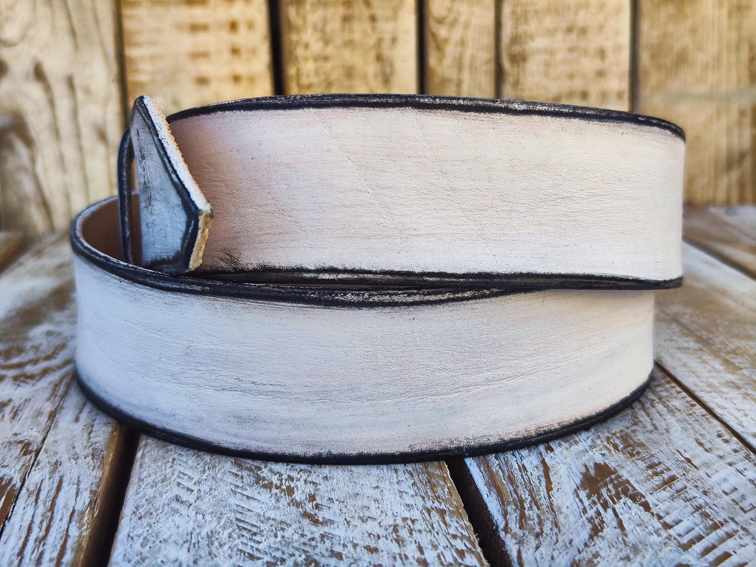 Vintage White Leather Belt - Custom Mens Accessories for Christmas - Stylish Durable - Perfect Belt Gift for Him