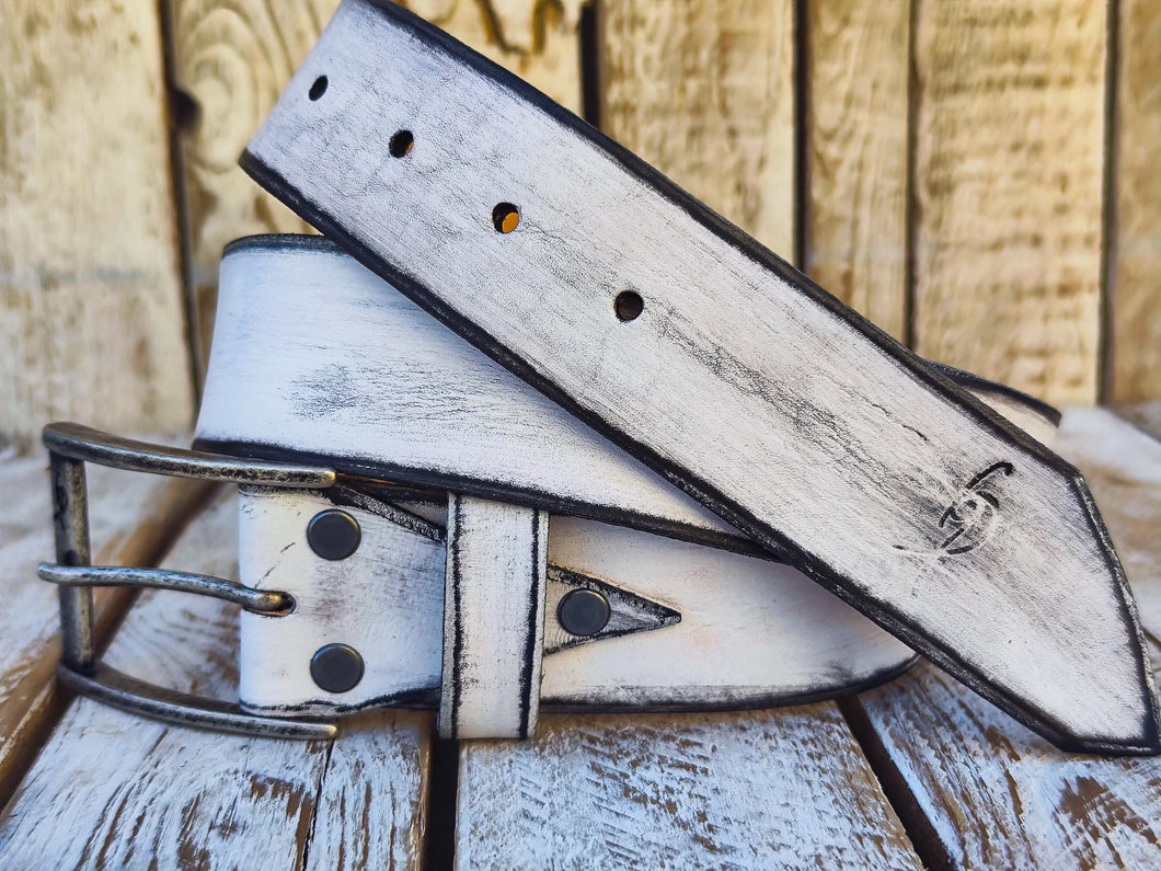 Vintage White Leather Belt - Custom Mens Accessories for Christmas - Stylish Durable - Perfect Belt Gift for Him