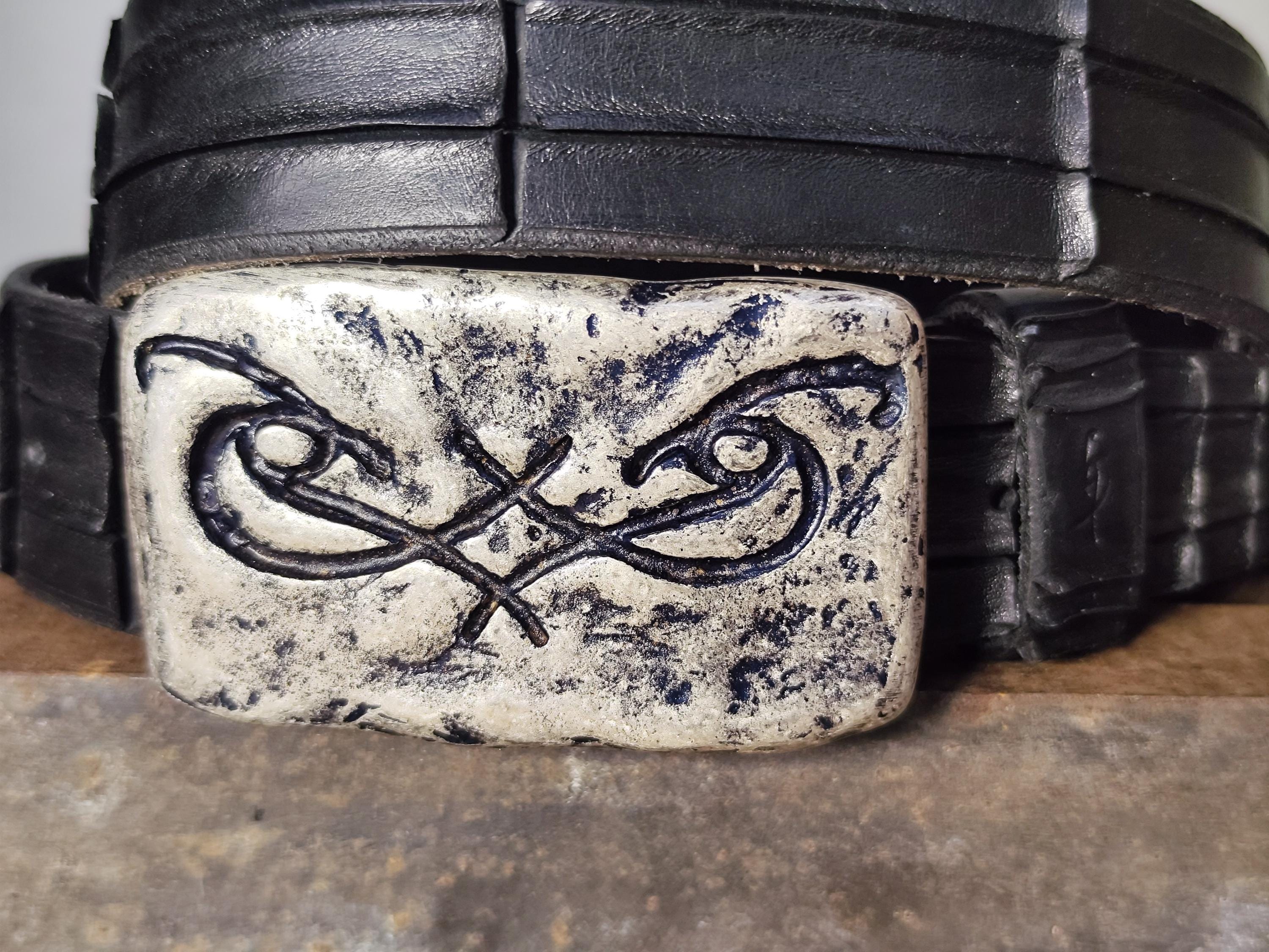 Artisan Made Mens Belt - Genuine Black Leather with Original Ishaor Silver Buckle - Personalized and Stylish Mens Gift