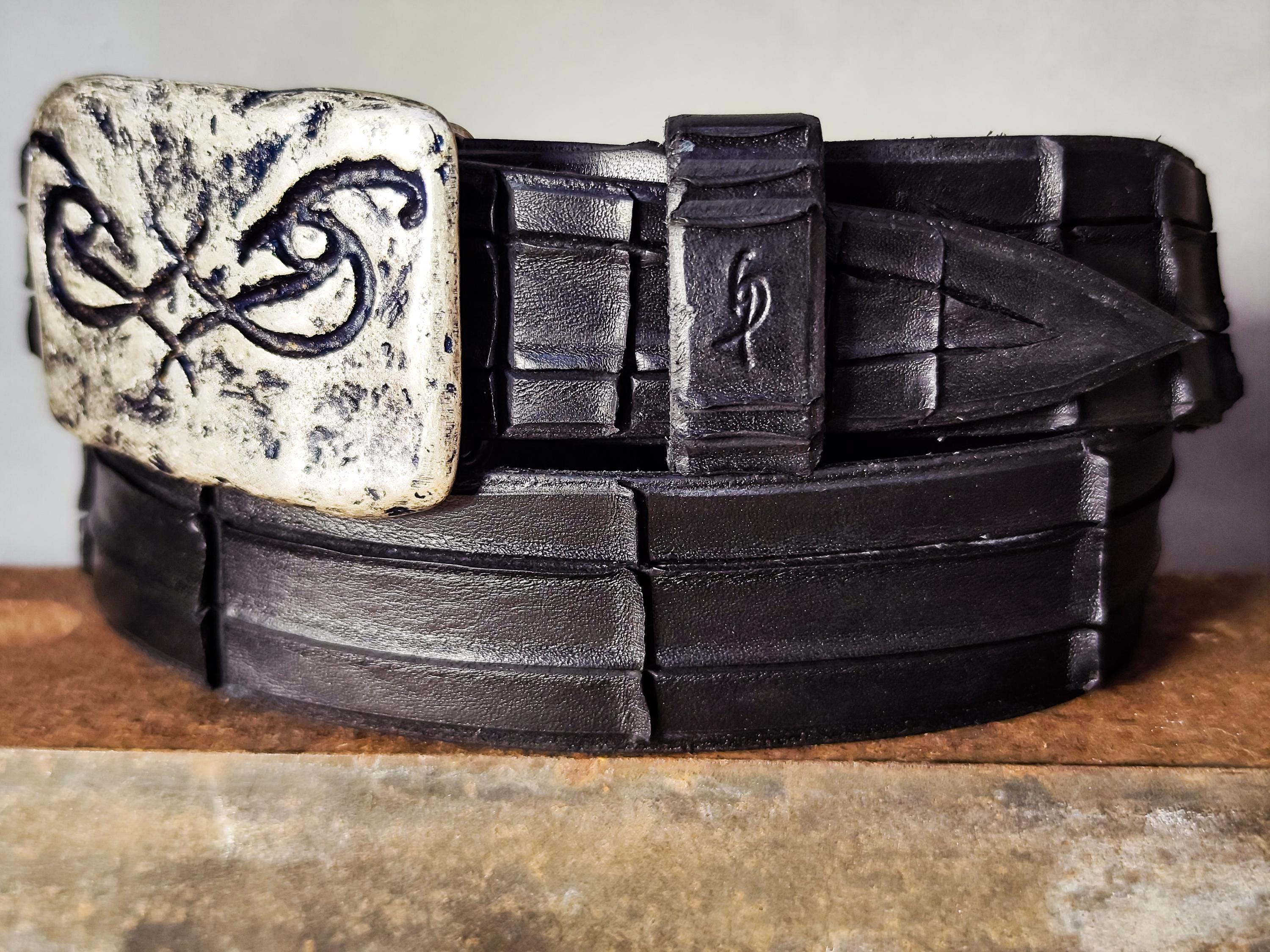 Artisan Made Mens Belt - Genuine Black Leather with Original Ishaor Silver Buckle - Personalized and Stylish Mens Gift