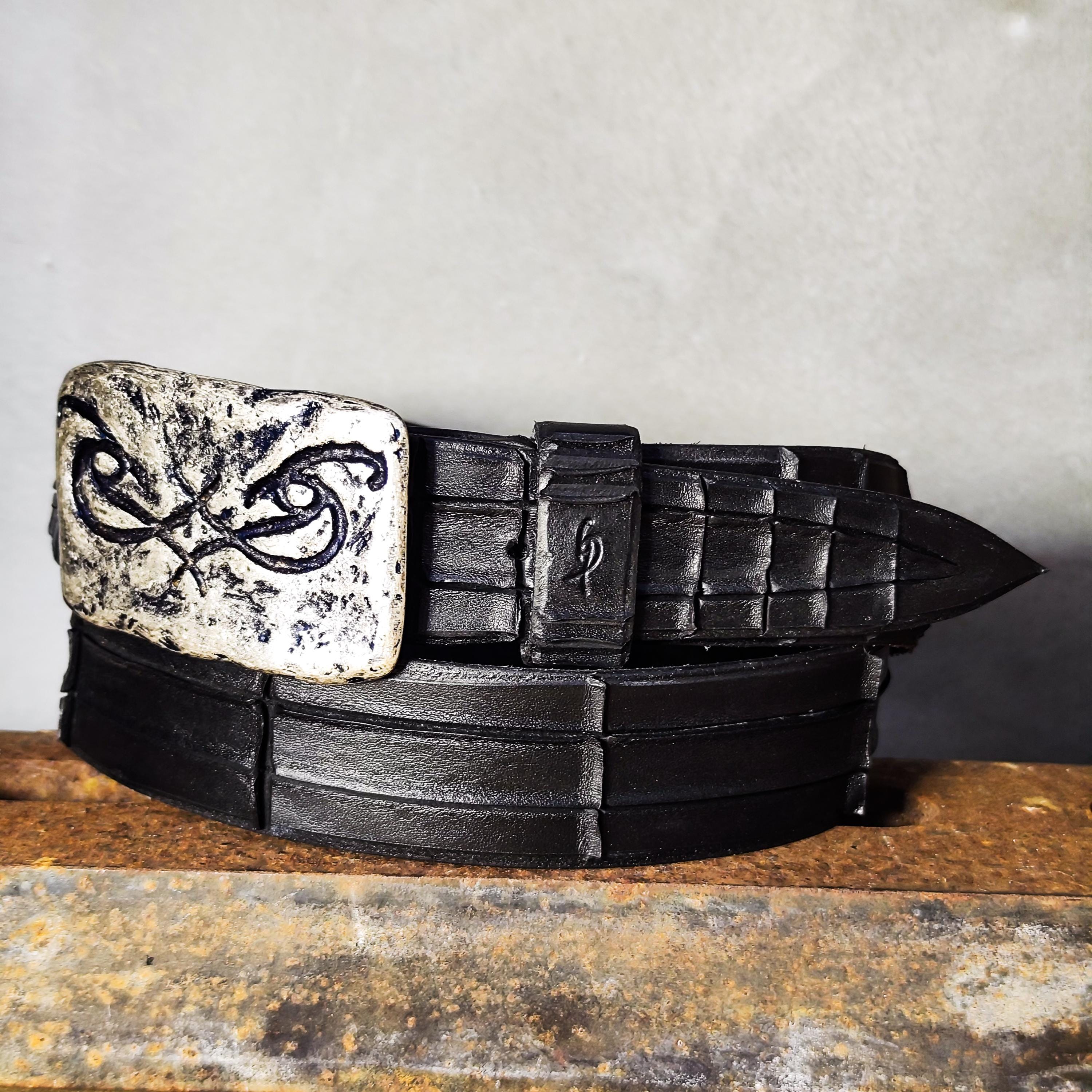 Artisan Made Mens Belt - Genuine Black Leather with Original Ishaor Silver Buckle - Personalized and Stylish Mens Gift