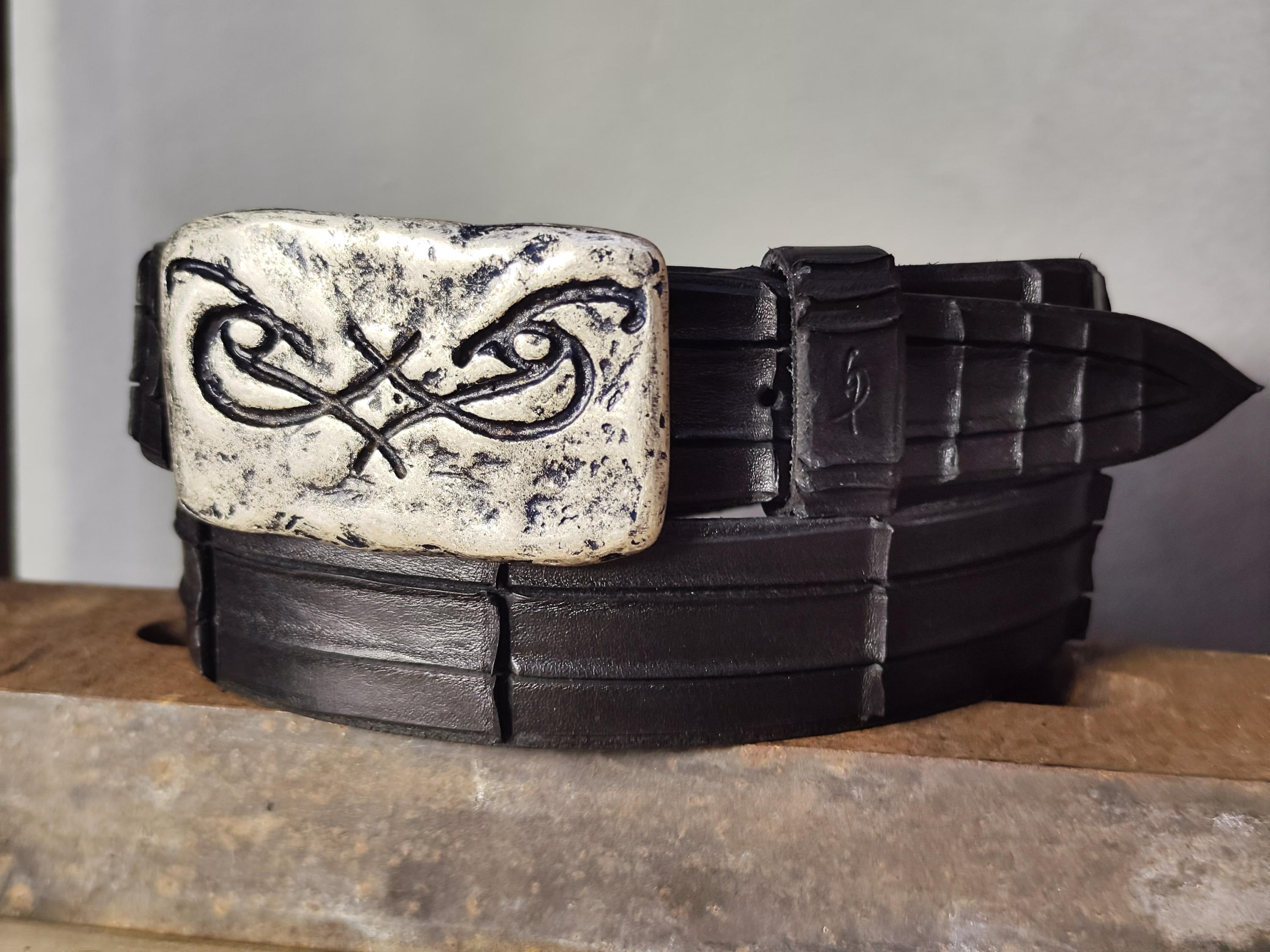 Artisan Made Mens Belt - Genuine Black Leather with Original Ishaor Silver Buckle - Personalized and Stylish Mens Gift
