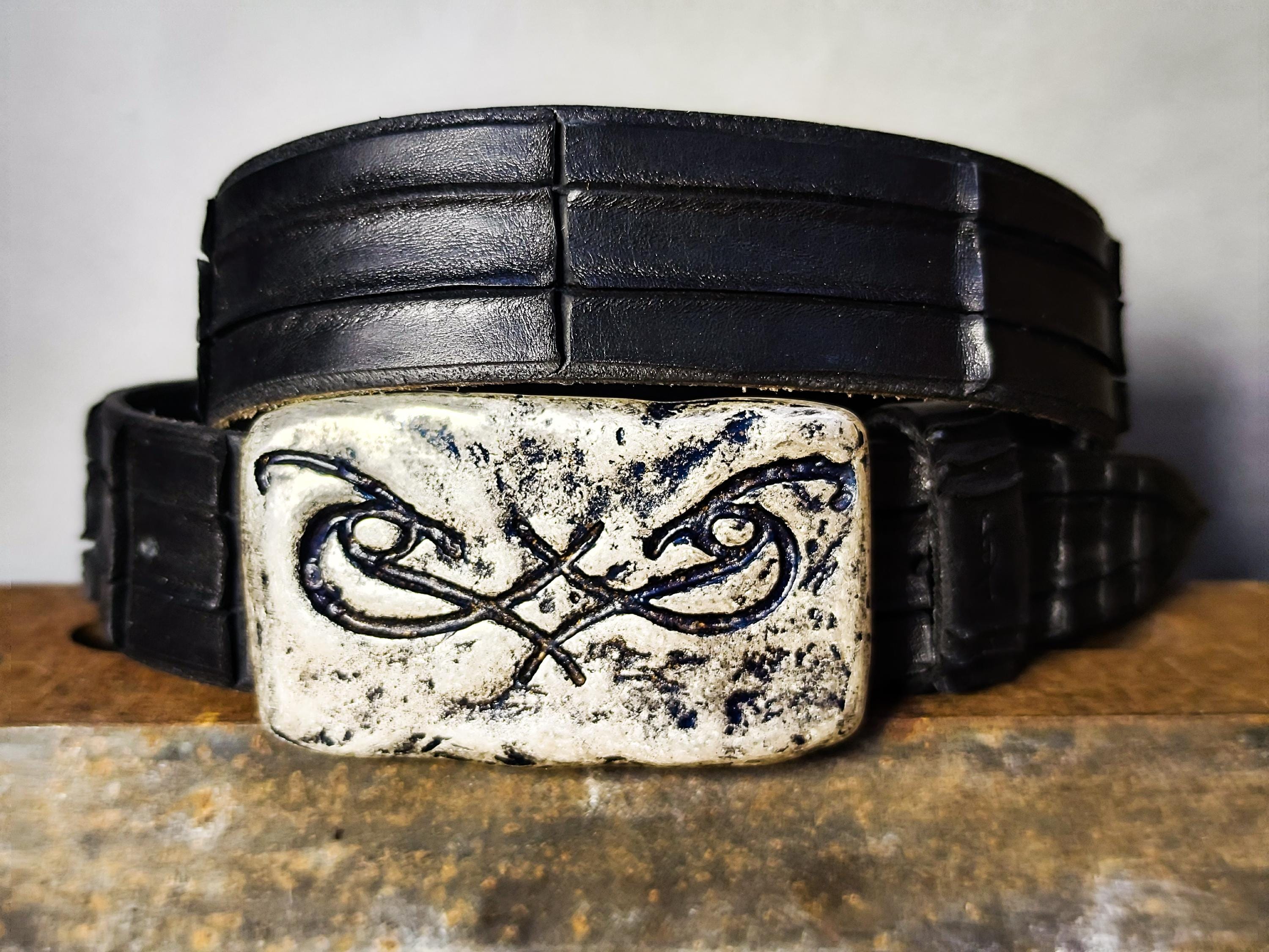 Artisan Made Mens Belt - Genuine Black Leather with Original Ishaor Silver Buckle - Personalized and Stylish Mens Gift