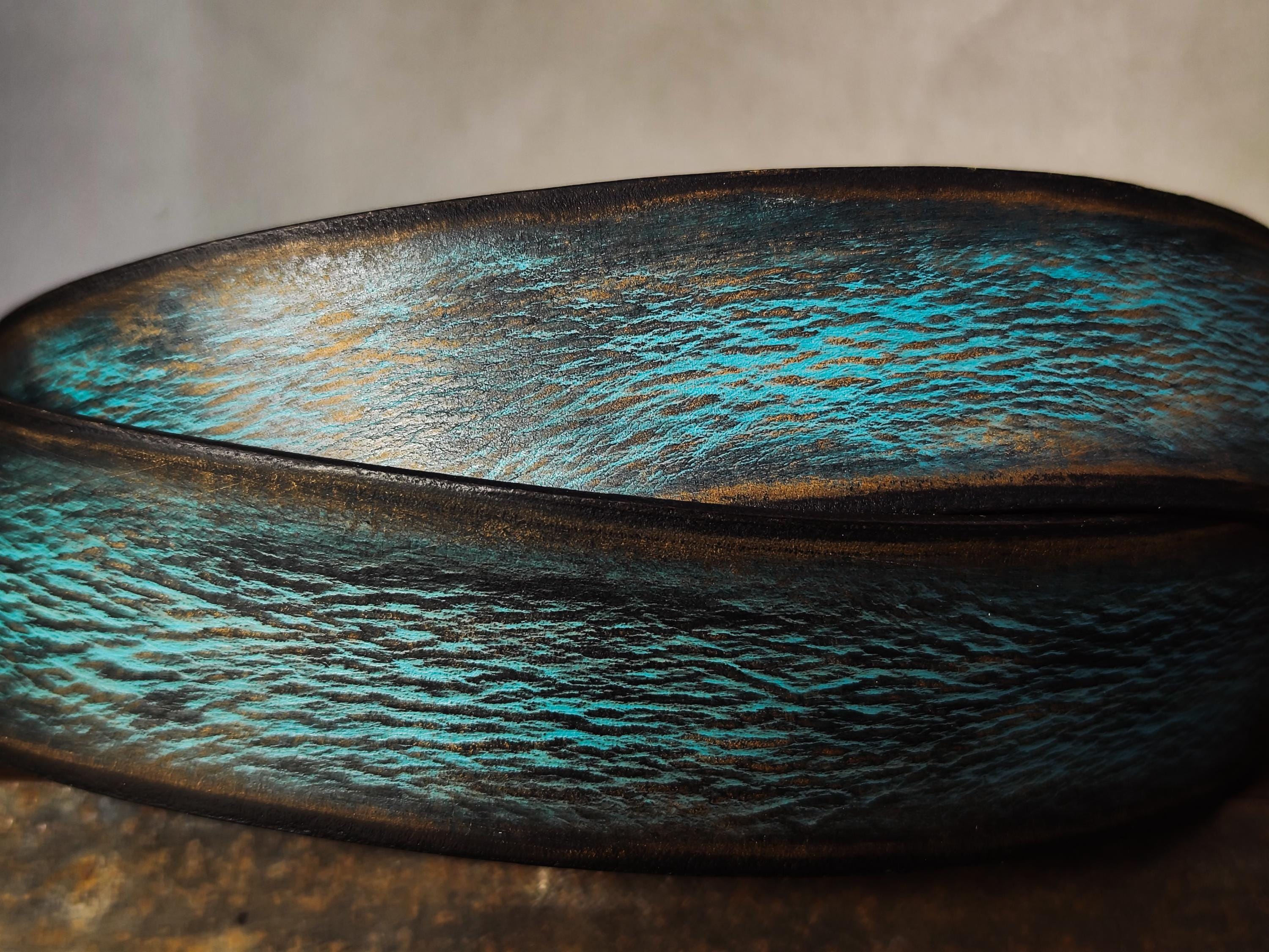 Handmade Distressed Turquoise Leather Belt | Vintage Style Blue Jeans Belt for Men & Women | Rustic Full Grain Leather Strap | Antique Brass