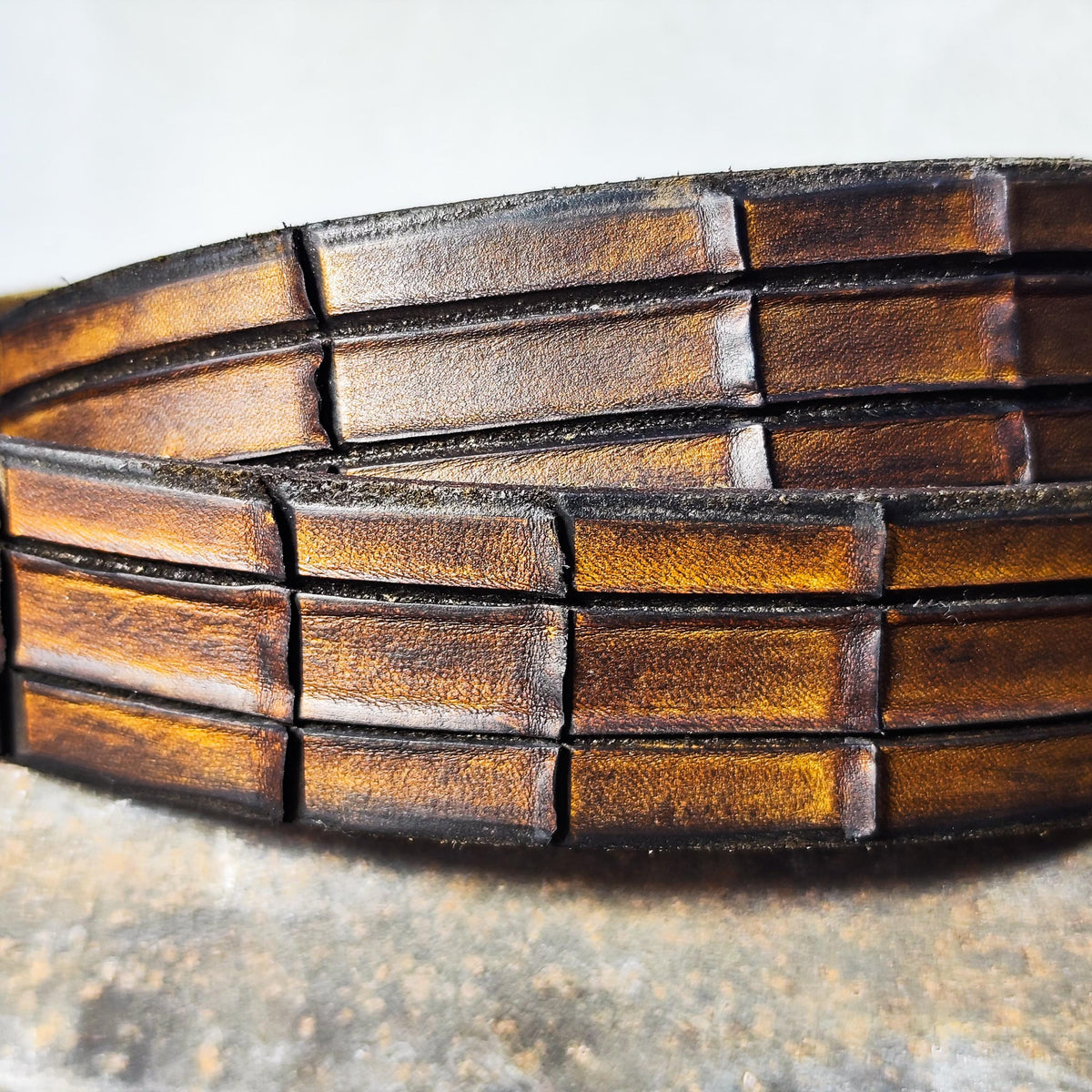 Handmade Brown Leather Crocodile Belt - Textured Design