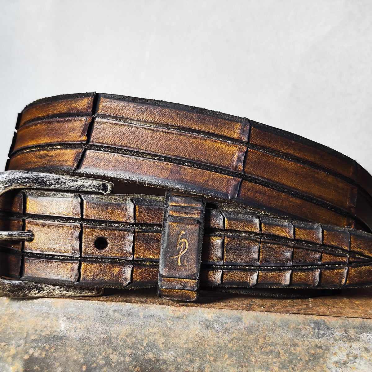 Handmade Brown Leather Crocodile Belt - Textured Design