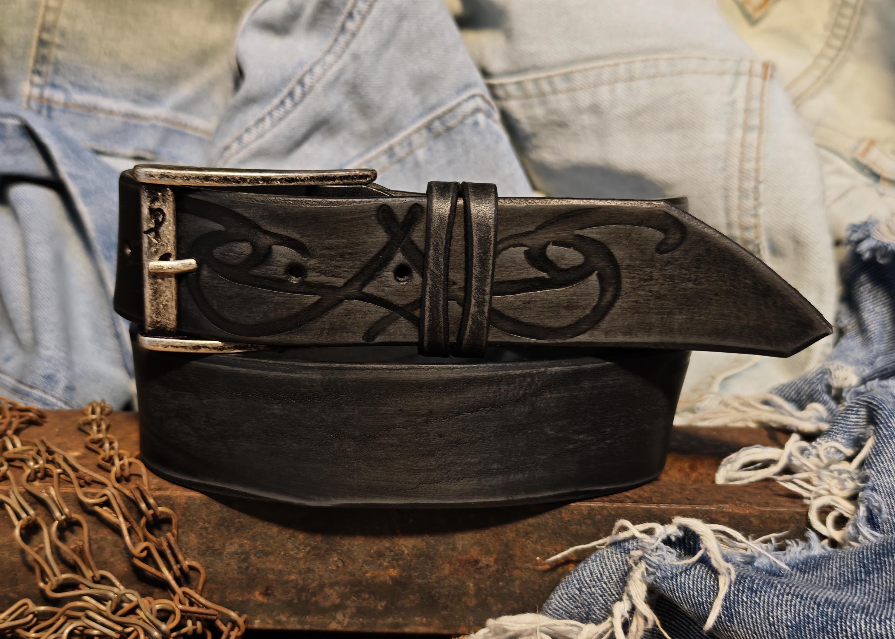 Distinct Artisan Crafted Leather Belt with Tribal Design for Men