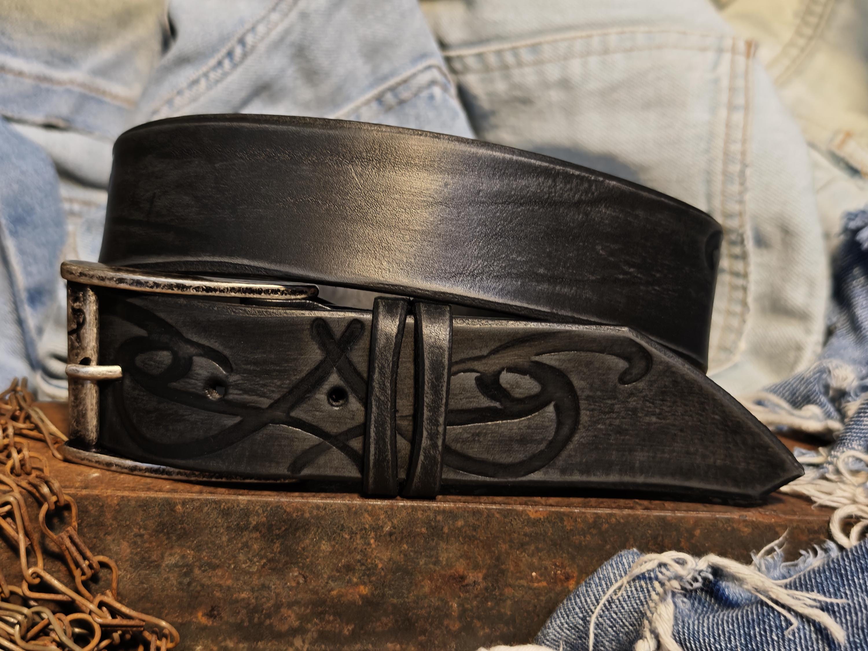 Distinct Artisan Crafted Leather Belt with Tribal Design for Men