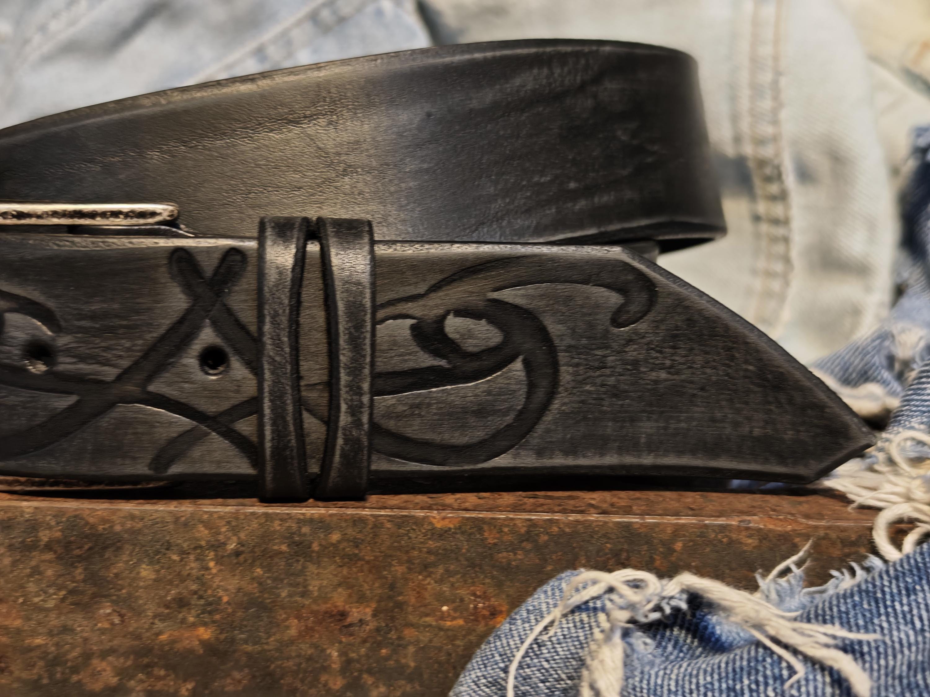 Distinct Artisan Crafted Leather Belt with Tribal Design for Men