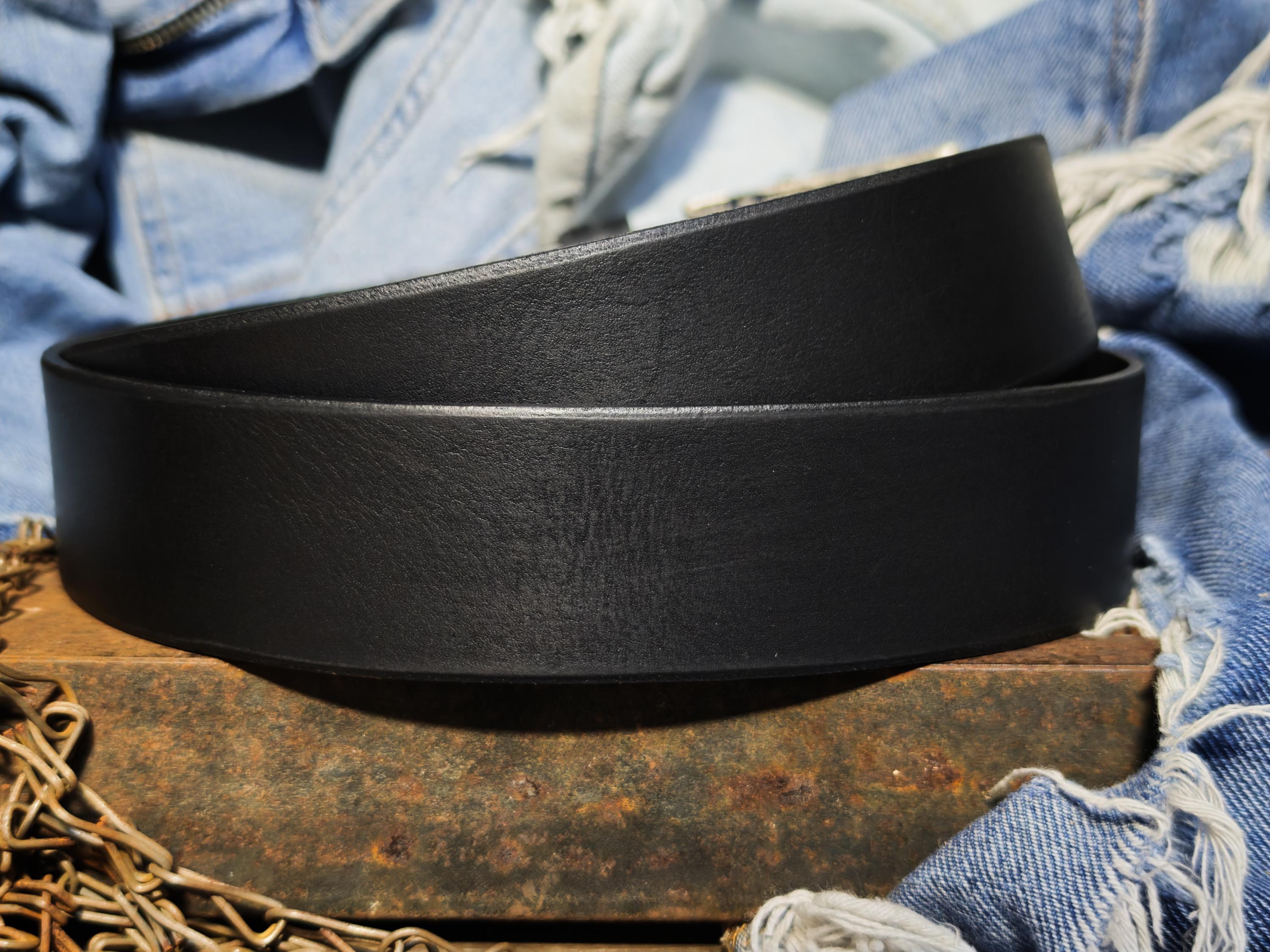 Black Leather Mens Belt with Silver Buckle and Personalization Option