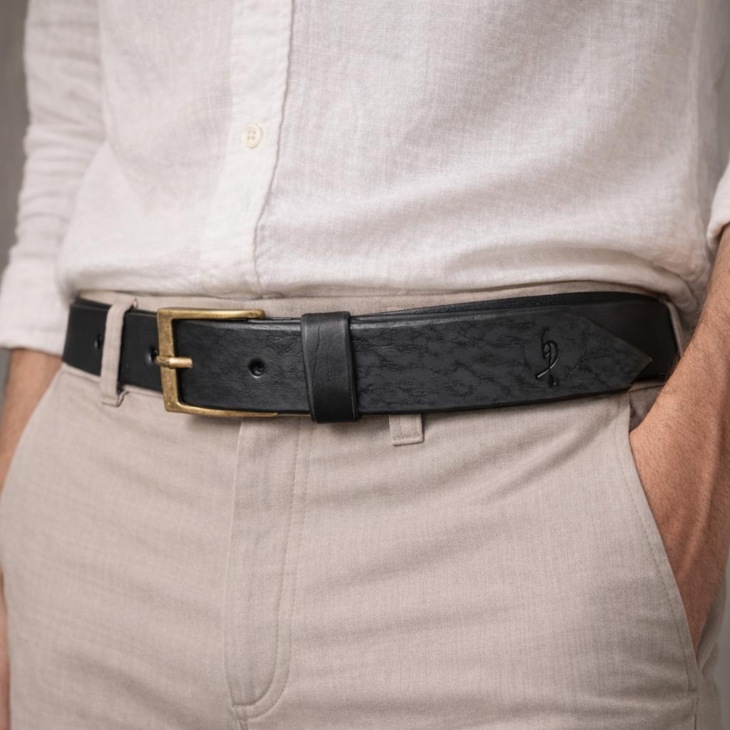 Mens Black Leather Belt - Vintage Style Genuine Quality Accessories for Him