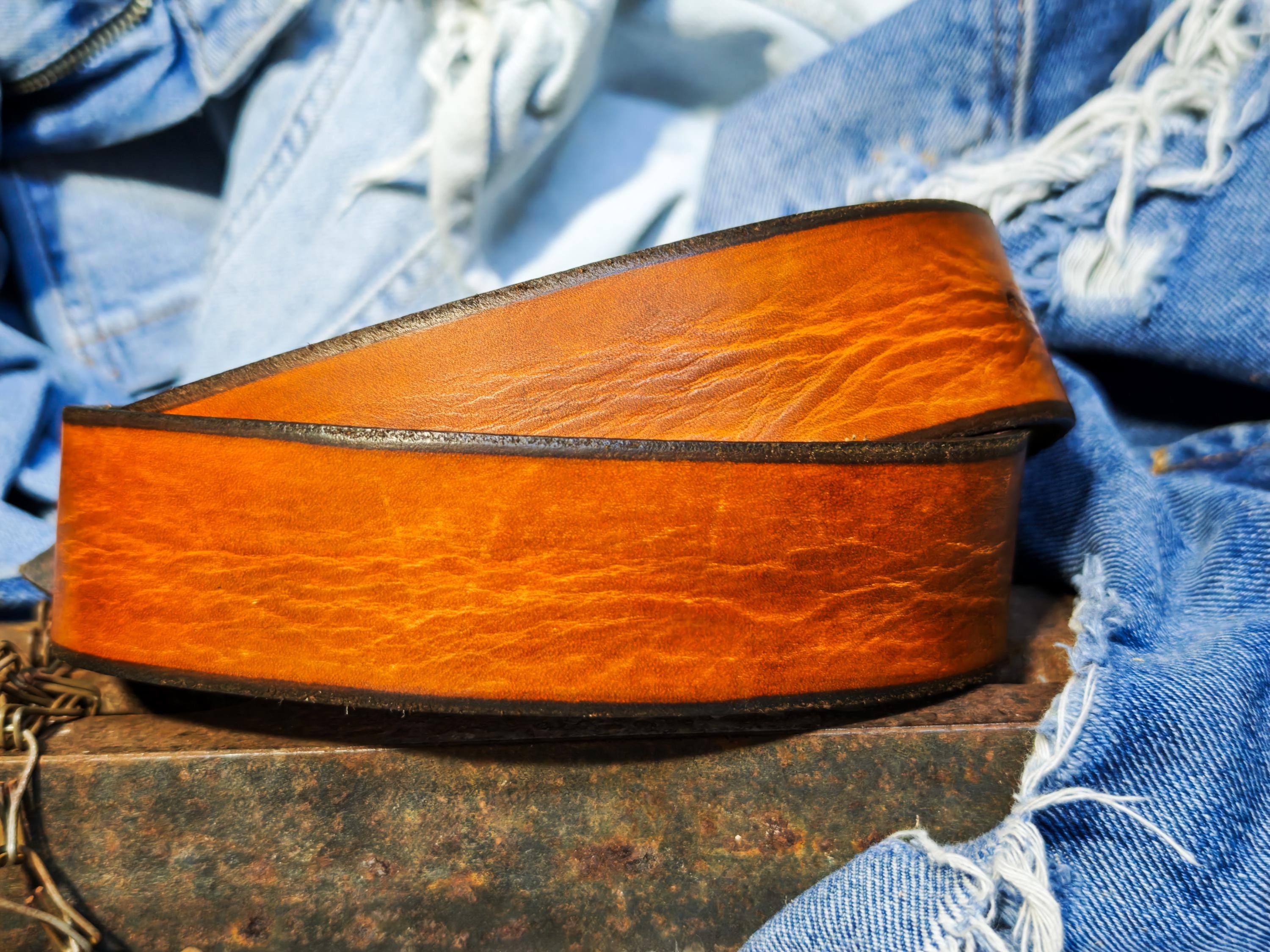 Handmade Two-Piece Brown Leather Belt Unique Two-Tone Design 4.2cm Width Versatile Statement Belt ISHAOR Original