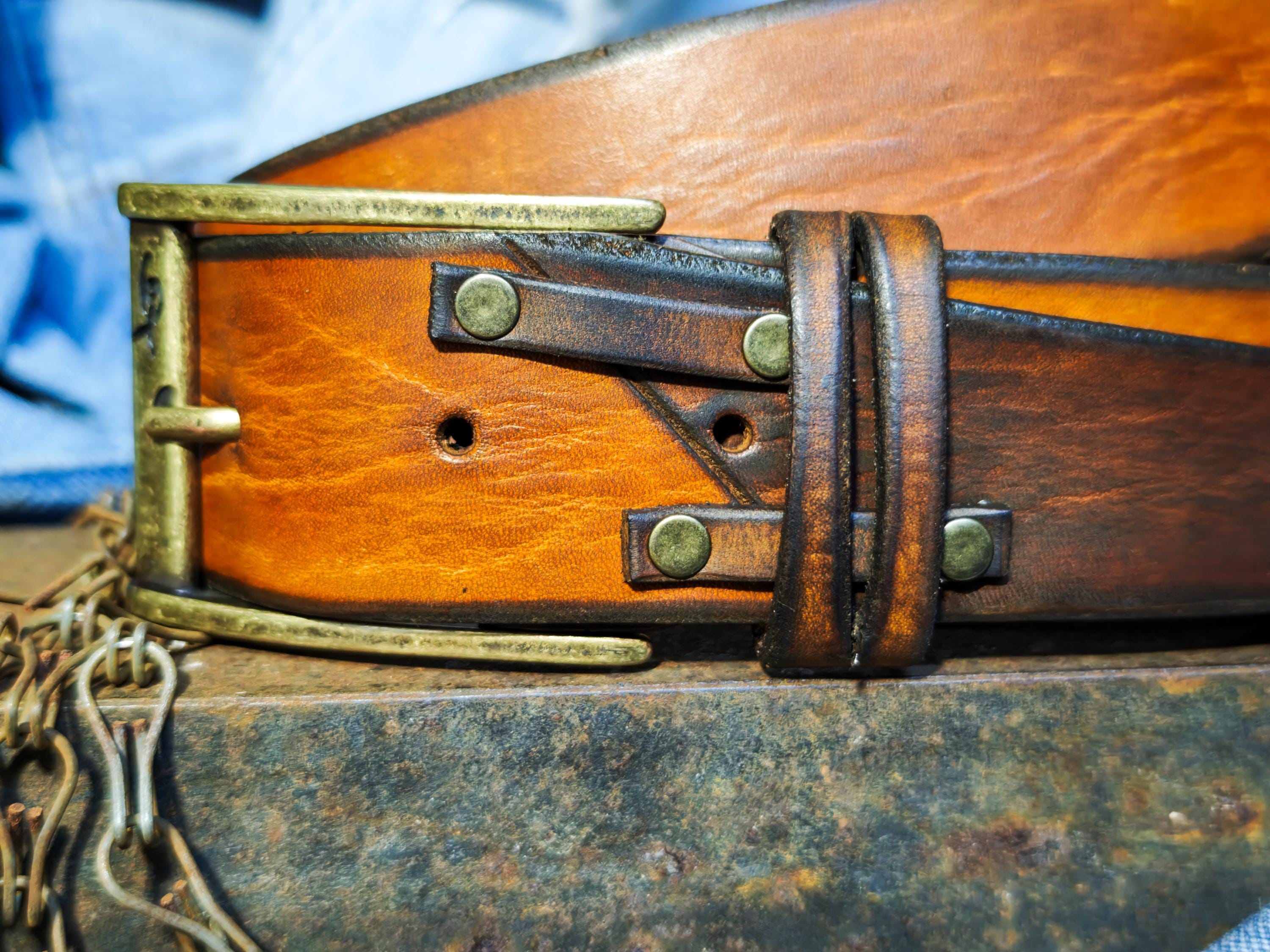 Handmade Two-Piece Brown Leather Belt Unique Two-Tone Design 4.2cm Width Versatile Statement Belt ISHAOR Original