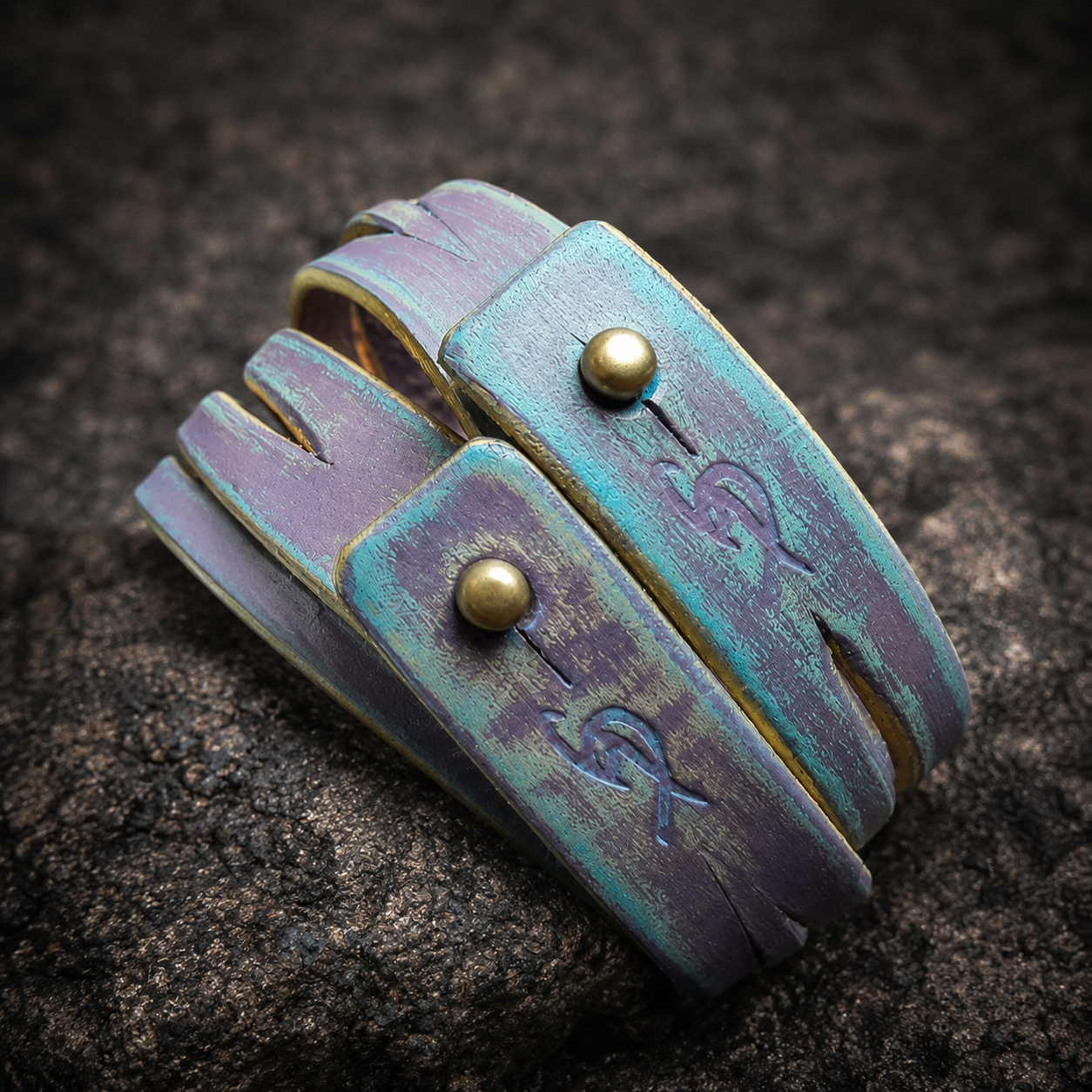 Women's Genuine Leather Cuff Bracelet - Light Purple and Light Blue Color