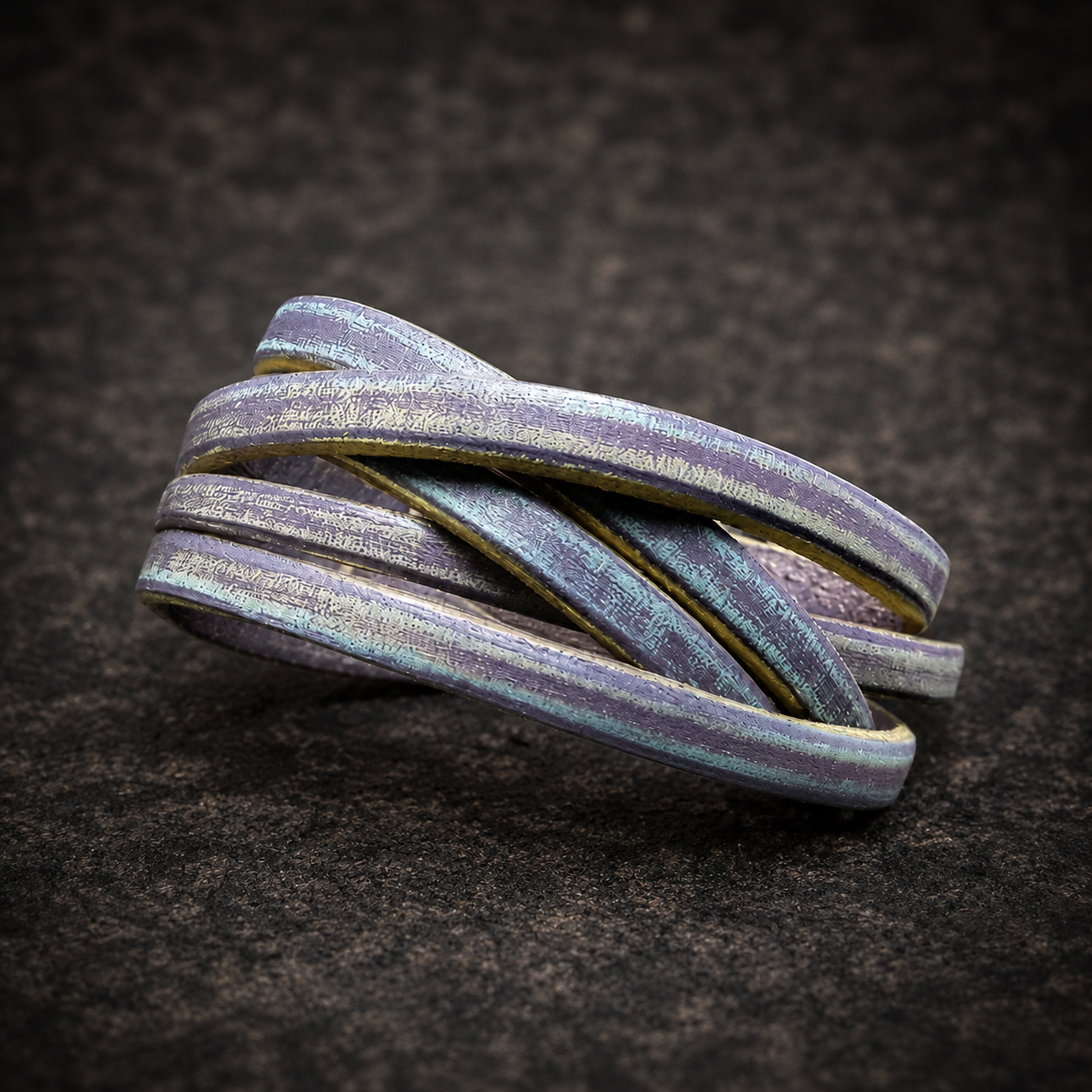 Women's Genuine Leather Cuff Bracelet - Light Purple and Light Blue Color
