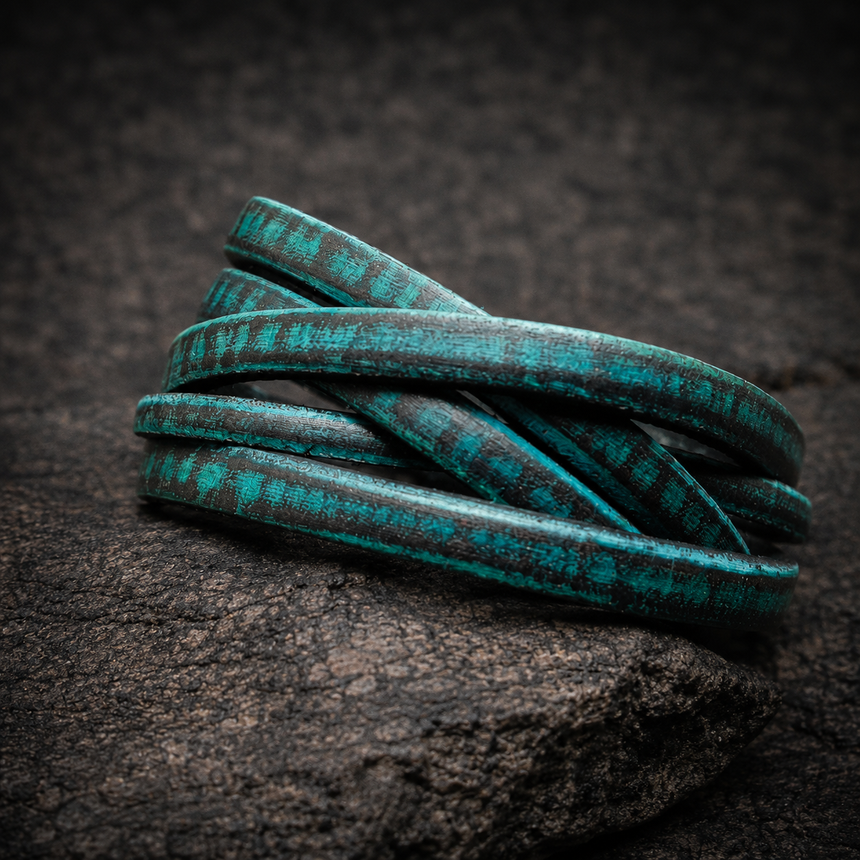 Mens Genuine Leather Cuff Bracelet with Turquoise Accents - Handcrafted Wrap Bracelet
