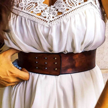 Vintage Brown Leather Waist Belt - Unique Cord Closure for Dress or Jacket