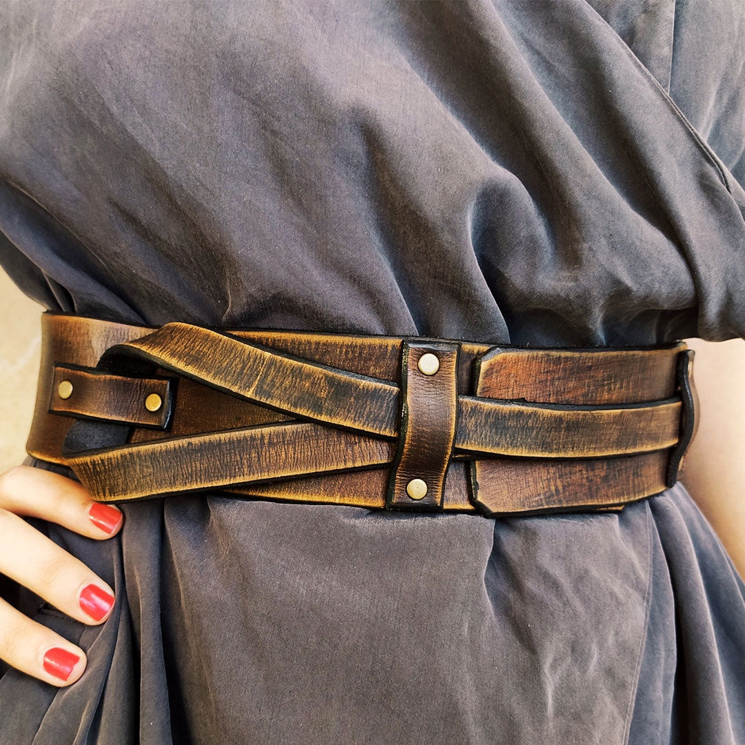 Handcrafted Brown Leather Waist Belt - Handmade Gift for Her