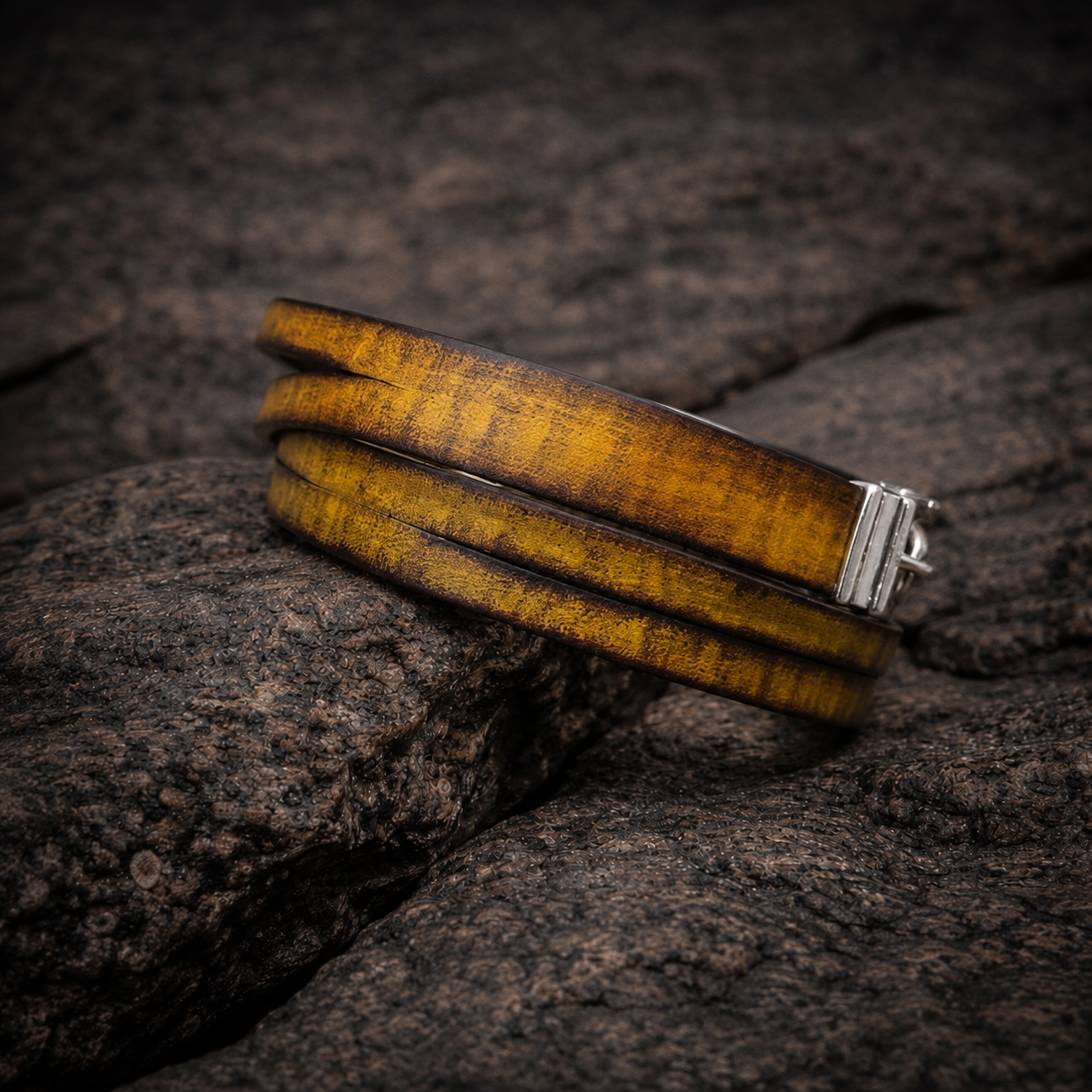Genuine Leather Cuff Bracelet for Men - Brown Wrap with Silver Clasp
