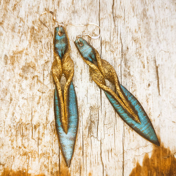 Turquoise Leather Earrings - Handcrafted Boho Statement Jewelry