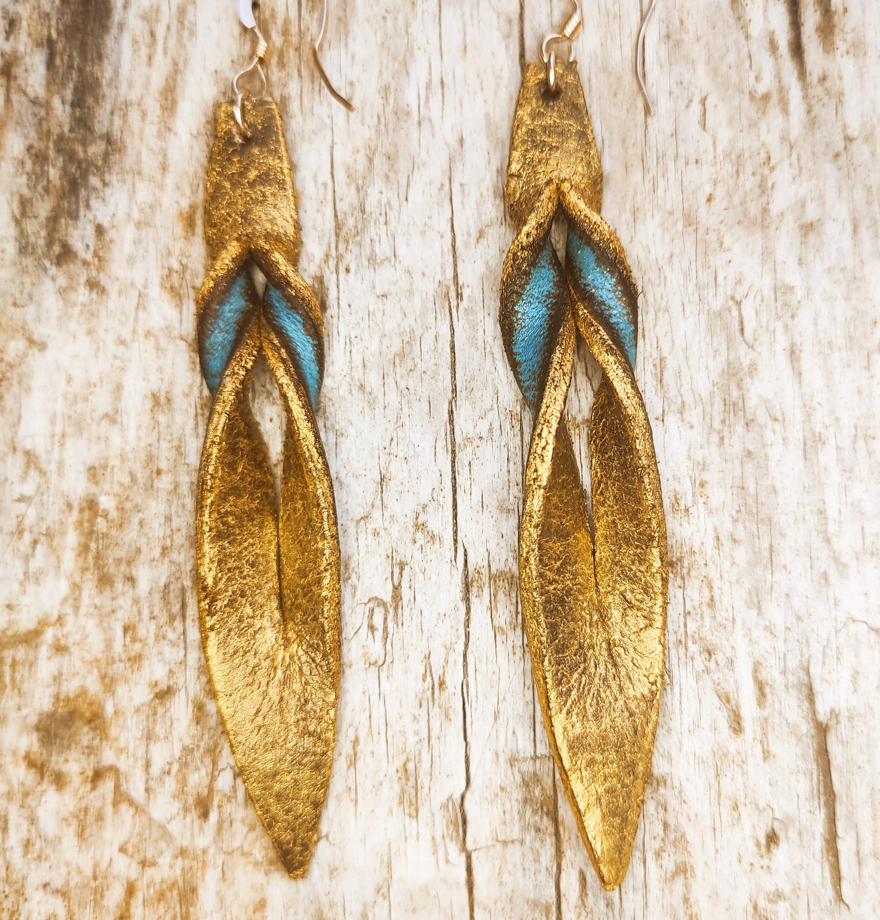 Turquoise Leather Earrings - Handcrafted Boho Statement Jewelry