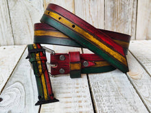 Personalized Rasta Leather Apple Watch Band - Handmade Multiple Sizes and Jamaican Colors Available