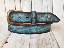 Vintage Wash Brown Leather Belt with Turquoise Accent - Perfect for Any Outfit