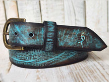 Vintage Wash Brown Leather Belt with Turquoise Accent - Perfect for Any Outfit