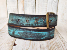 Vintage Wash Brown Leather Belt with Turquoise Accent - Perfect for Any Outfit