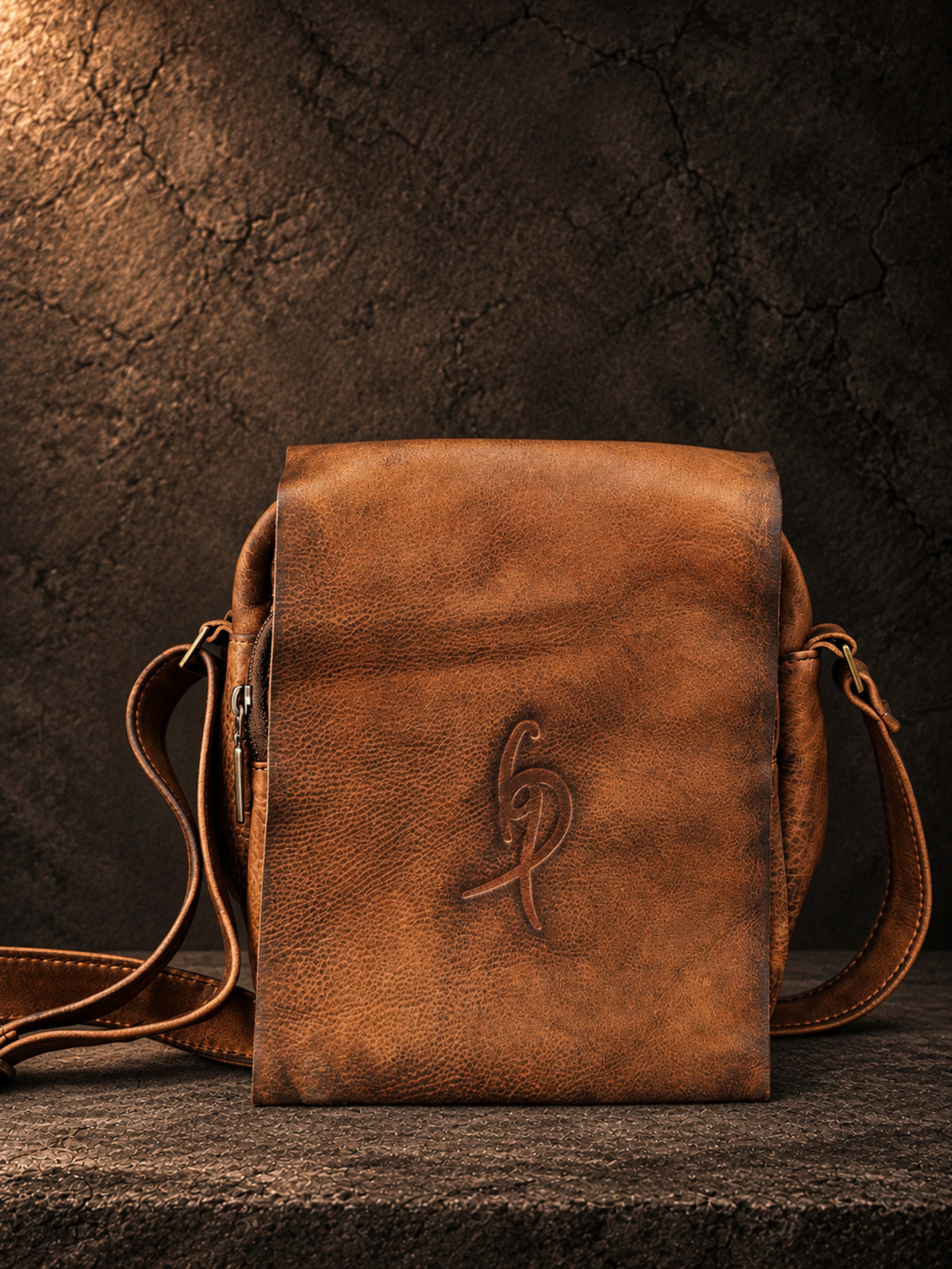 The Distressed Walnut Heritage Leather Bag – Compact Crossbody
