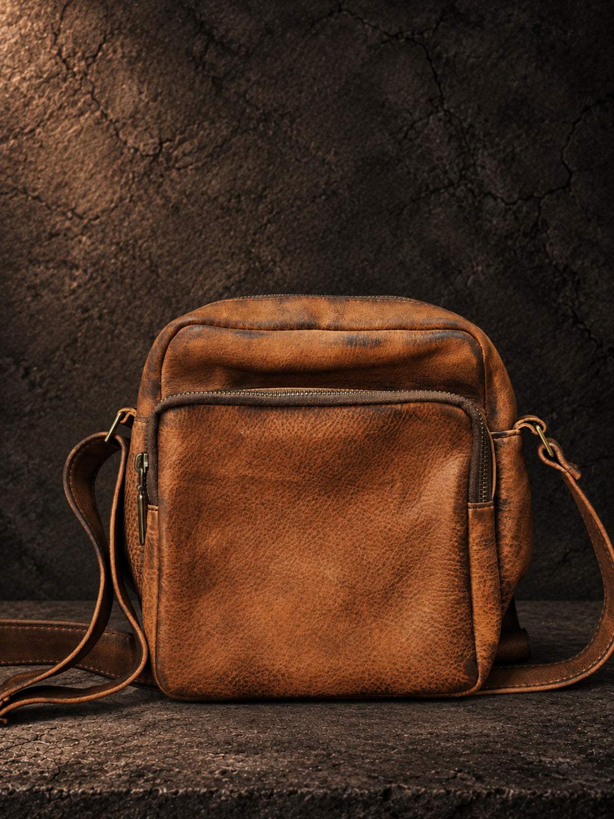 The Distressed Walnut Heritage Leather Bag – Compact Crossbody