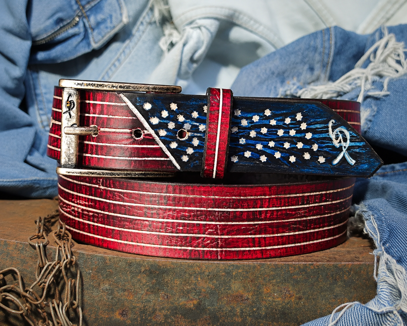 American Flag - leather belt