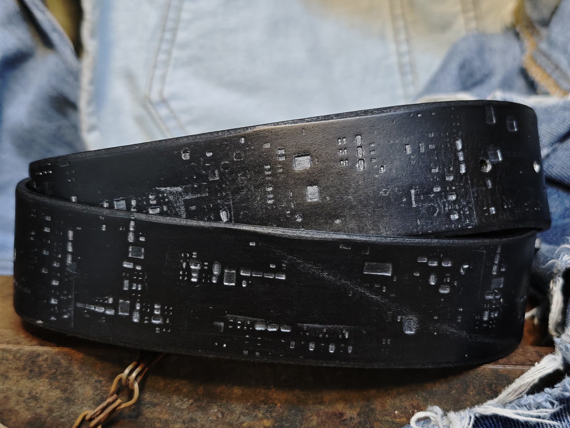 Black Leather Belt with silver E-Stamp and silver removable buckle by  Ishaor