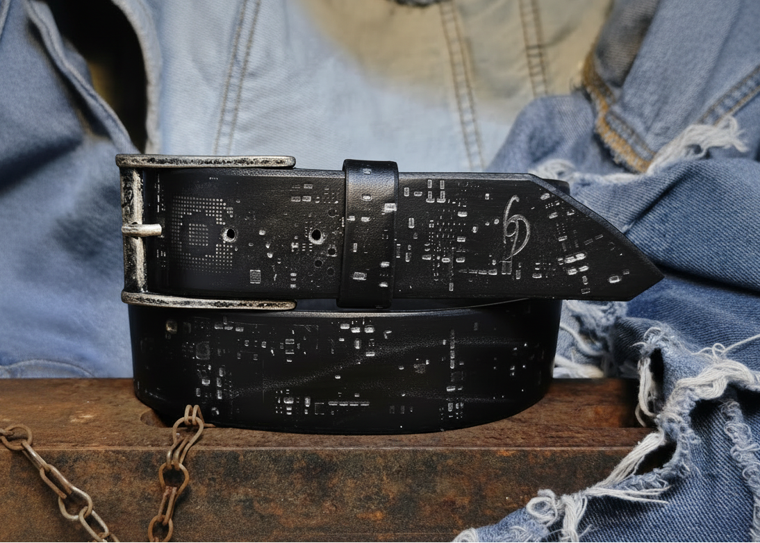 Black Leather Belt with silver E-Stamp and silver removable buckle by  Ishaor