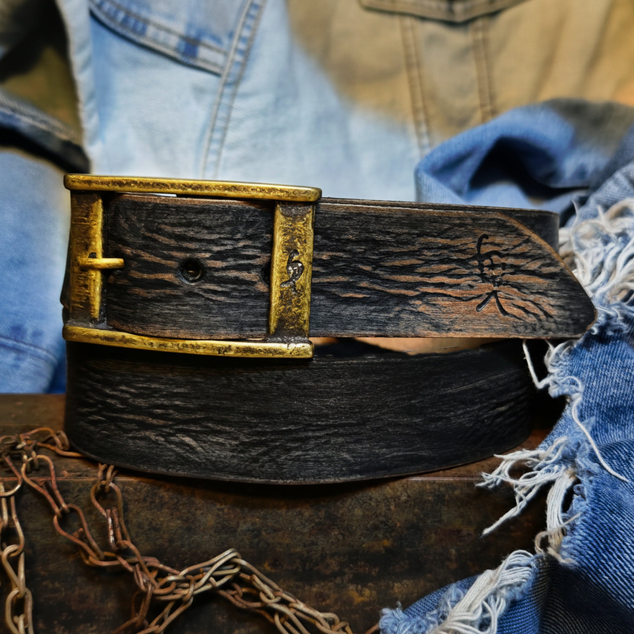 Black Leather with brown wash Vintage Mens Belt - Personalized Custom Accessories for Him